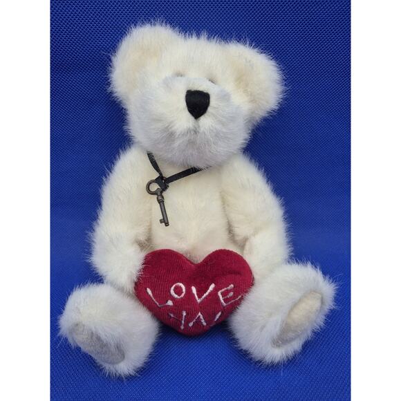 Vintage Boyds Bears LOVE YA Poseable White Plush Bear Red Heart Key 8" with Tags - Picture 1 of 12